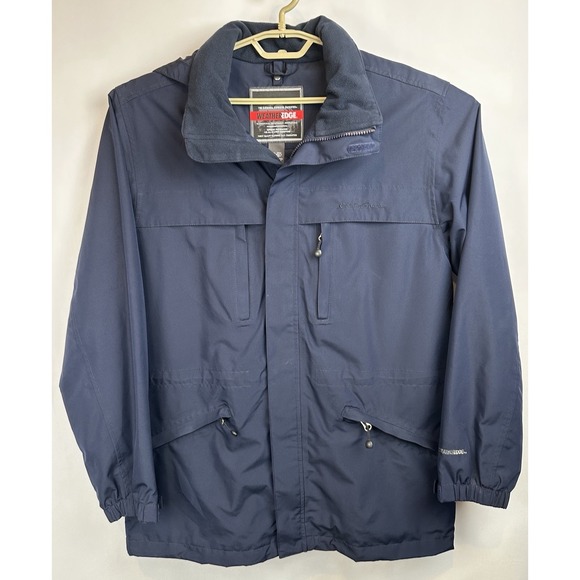 Eddie Bauer WeatherEdge Jacket Women's Medium Navy Blue Waterproof Hooded - Picture 1 of 16